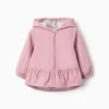 Hooded windbreaker with ruffled hem and lining for baby girls, pink