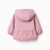 Hooded windbreaker with ruffled hem and lining for baby girls, pink