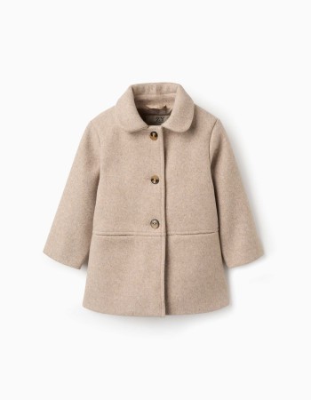 Wool effect coat with lining B&S for baby girls, beige