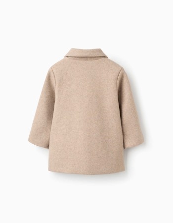 Wool effect coat with lining B&S for baby girls, beige