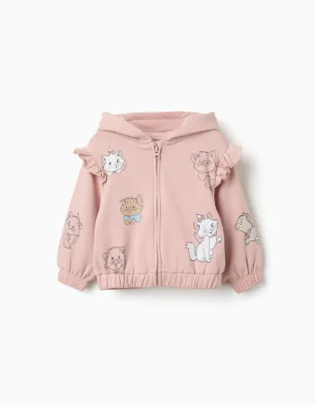 Hooded brushed jacket with The Aristocats prints for baby girls, pink