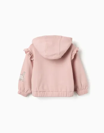 Hooded brushed jacket with The Aristocats prints for baby girls, pink