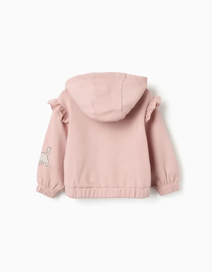 Hooded brushed jacket with The Aristocats prints for baby girls, pink