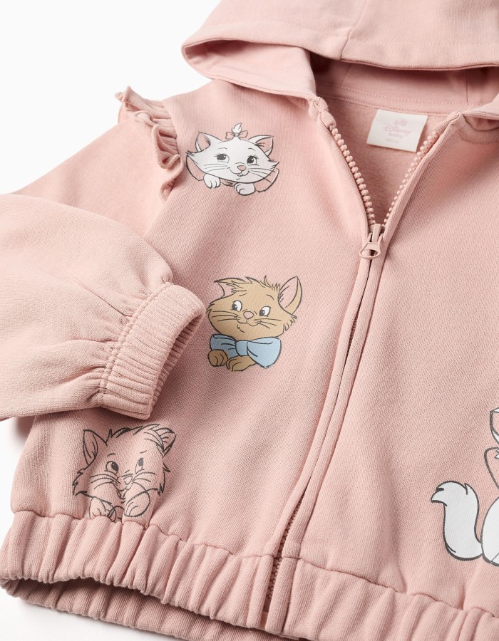 Hooded brushed jacket with The Aristocats prints for baby girls, pink