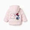 Hooded puffer jacket with Minnie print for babies and girls, light pink