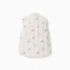 Padded vest with floral pattern and pockets for baby girls, light beige