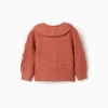 Openwork knit cardigan with ruffled collar for baby girls, terracotta