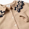 Knitted cardigan with striped collar for baby girls, beige/navy blue