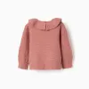 Openwork knit jumper with ruffled collar for baby girls, pink