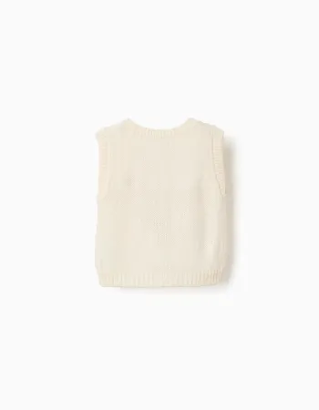 Knitted vest with floral embroidery for baby girls, white