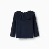 Knitted jumper with scalloped ends for baby girls, navy blue