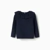 Knitted jumper with scalloped ends for baby girls, navy blue