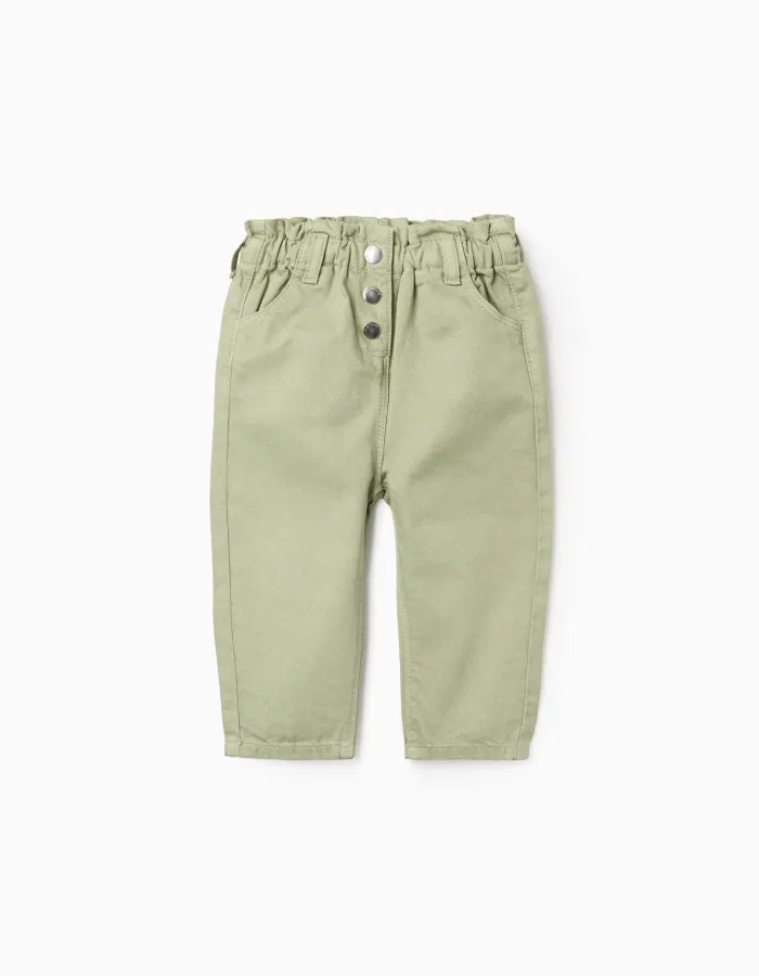 Baggy twill trousers for baby girls, light green