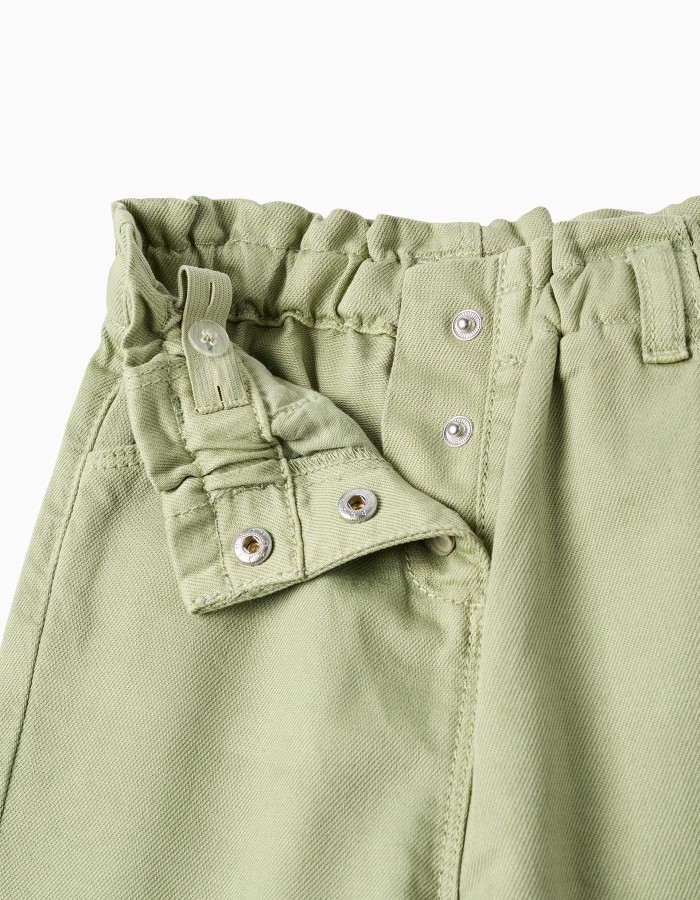 Baggy twill trousers for baby girls, light green