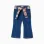 Flared jeans with pockets and checked belt for baby girls, blue