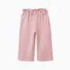 Wide leg fleece trousers with elastic waistband for baby girls, pink