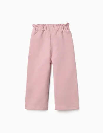 Wide leg fleece trousers with elastic waistband for baby girls, pink