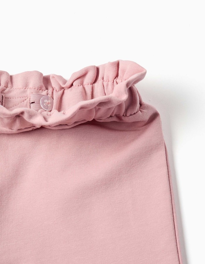 Wide leg fleece trousers with elastic waistband for baby girls, pink