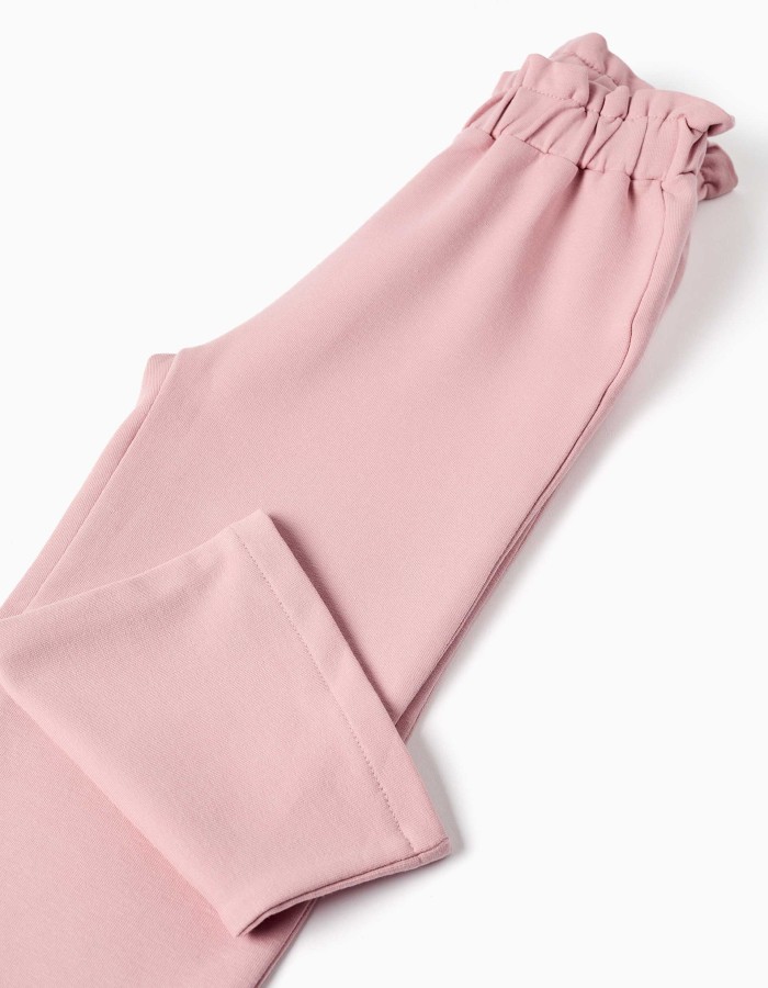 Wide leg fleece trousers with elastic waistband for baby girls, pink