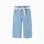 Wide leg denim trousers with floral belt for baby girls, light blue