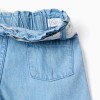 Wide leg denim trousers with floral belt for baby girls, light blue