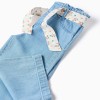 Wide leg denim trousers with floral belt for baby girls, light blue