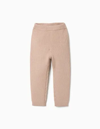 Ribbed knit trousers for baby girls, beige