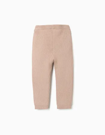 Ribbed knit trousers for baby girls, beige
