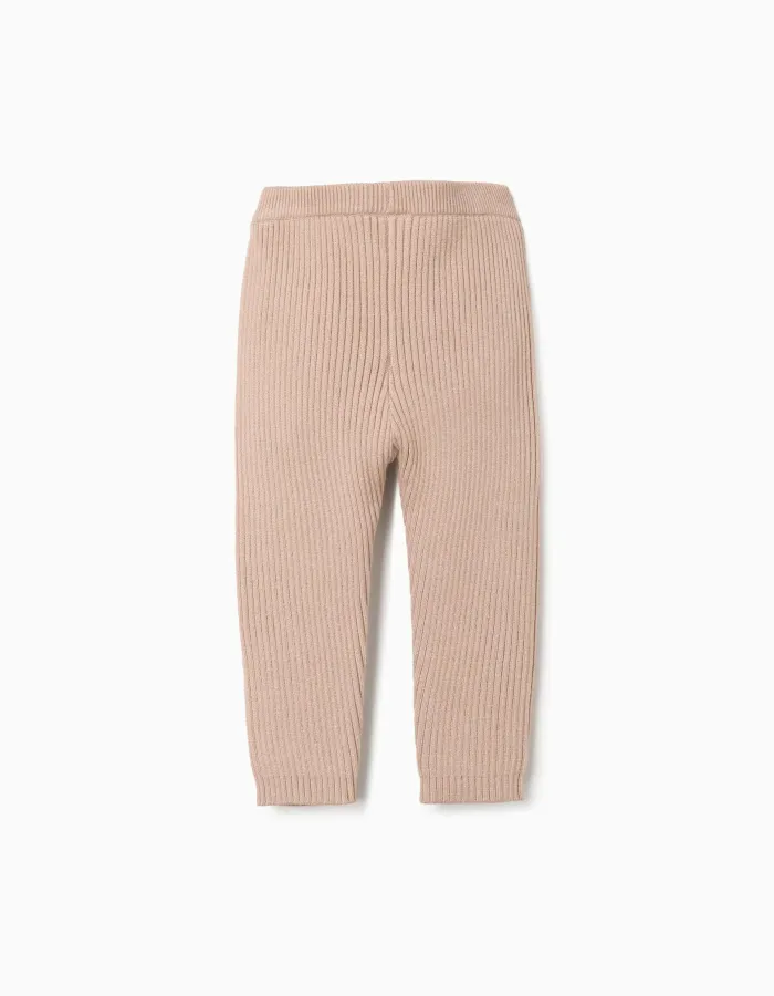 Ribbed knit trousers for baby girls, beige
