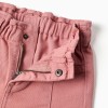 Wide leg twill trousers with ruffles for baby girls, pink
