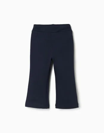 Flared brushed leggings for baby girls, navy blue