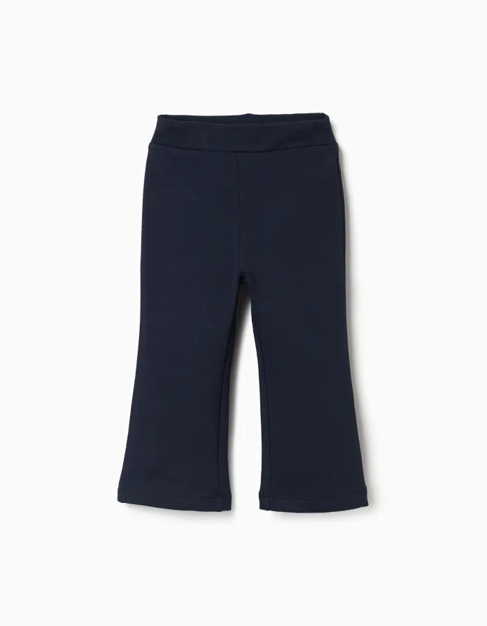 Flared brushed leggings for baby girls, navy blue