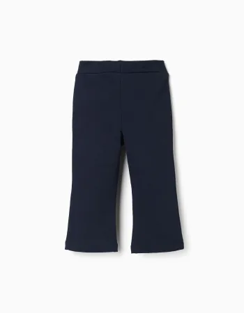 Flared brushed leggings for baby girls, navy blue