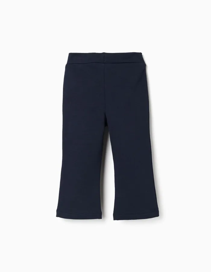 Flared brushed leggings for baby girls, navy blue