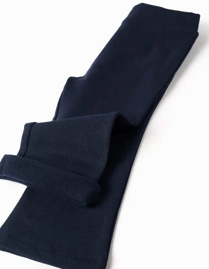 Flared brushed leggings for baby girls, navy blue