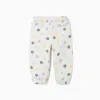 Brushed fleece trousers with dots pattern for baby girls, white