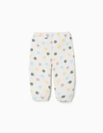 Brushed fleece trousers with dots pattern for baby girls, white