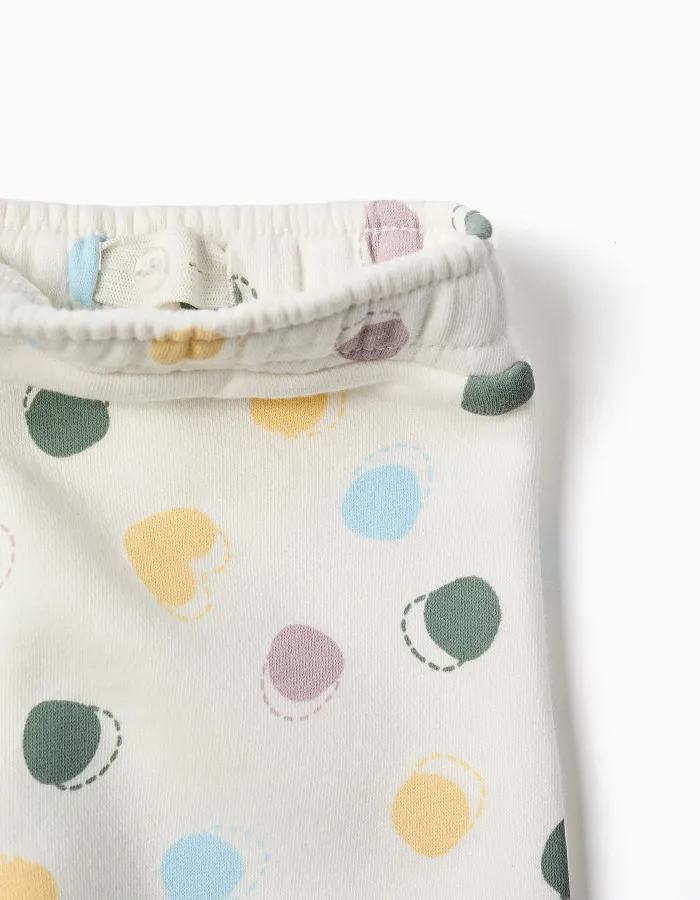 Brushed fleece trousers with dots pattern for baby girls, white