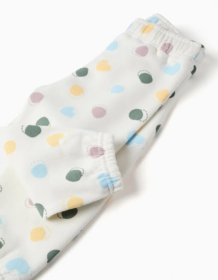 Brushed fleece trousers with dots pattern for baby girls, white