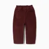 Corduroy trousers with ruffled paperbag waist for baby girls, burgundy