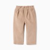 Corduroy trousers with ruffled paperbag waist for baby girls, beige