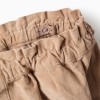 Corduroy trousers with ruffled paperbag waist for baby girls, beige