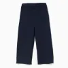 Wide leg ribbed knit trousers for baby girls, navy blue