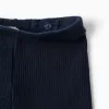 Wide leg ribbed knit trousers for baby girls, navy blue