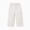Brushed flared trousers with floral pattern for baby girls, white