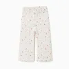 Brushed flared trousers with floral pattern for baby girls, white