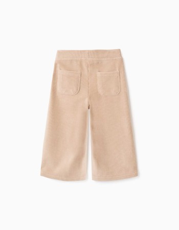 Wide leg corduroy trousers with elastic waist for baby girls, beige