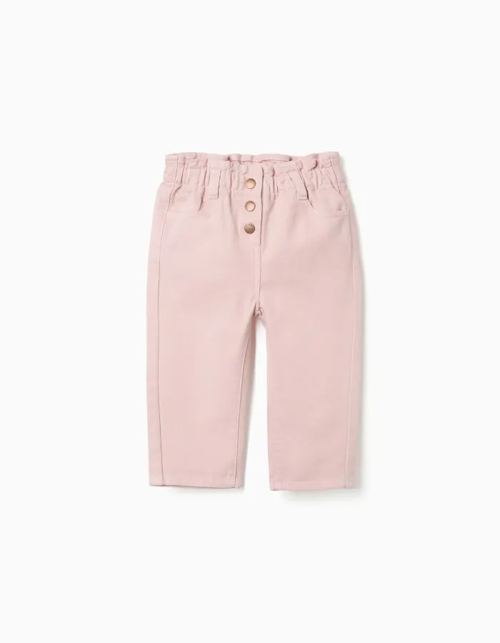 Baggy twill trousers for baby girls, light pink