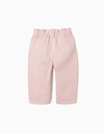 Baggy twill trousers for baby girls, light pink