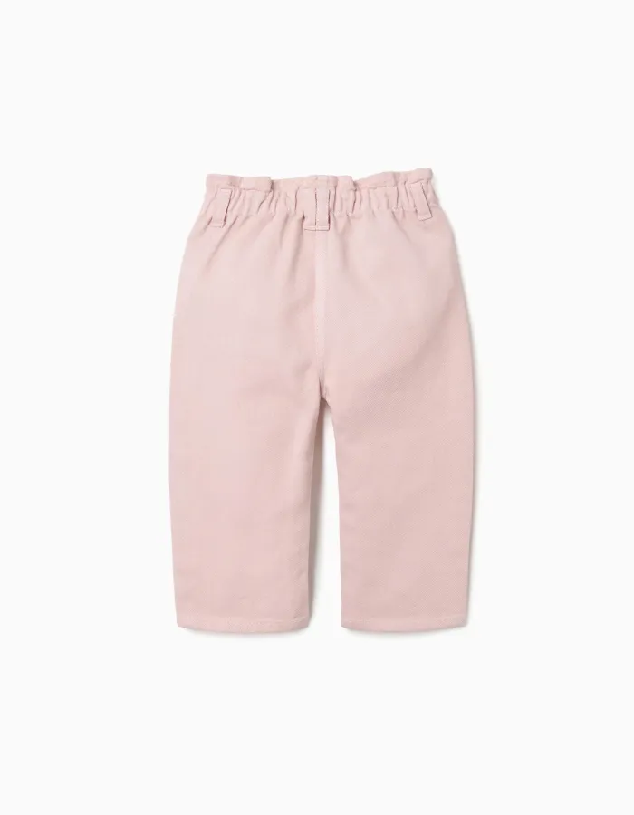 Baggy twill trousers for baby girls, light pink